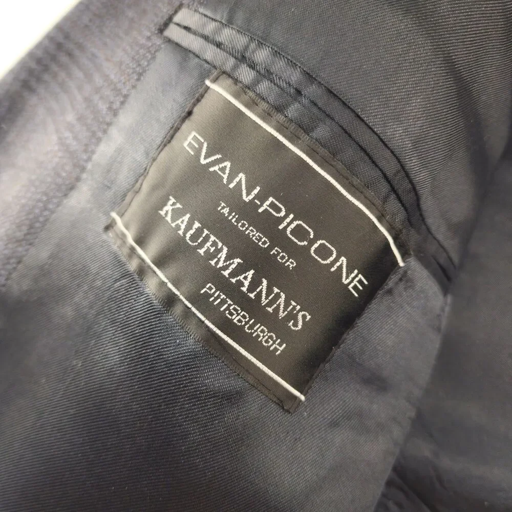 Vintage Evan Picone 44L | Gray Blue Plaid‎ Wool Tweed Sport Coat Blazer Jacket